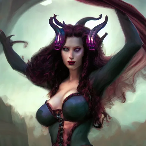 Image similar to succubus, mid-shot, fantasy, medieval, vivid colors, elegant, concept art, sharp focus, beautiful face, digital art, Hyper-realistic, 4K, Unreal Engine, Highly Detailed, HD, Dramatic Lighting by Brom, trending on Artstation