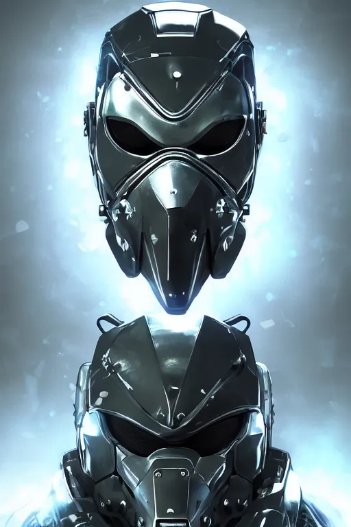 Image similar to cyber cyborg ninja mask helmet metal gear solid artic suit swat commando, global illumination ray tracing hdr fanart arstation by sung choi and eric pfeiffer and gabriel garza and casper konefal, a spectacular view cinematic rays of sunlight comic book illustration, by john kirby