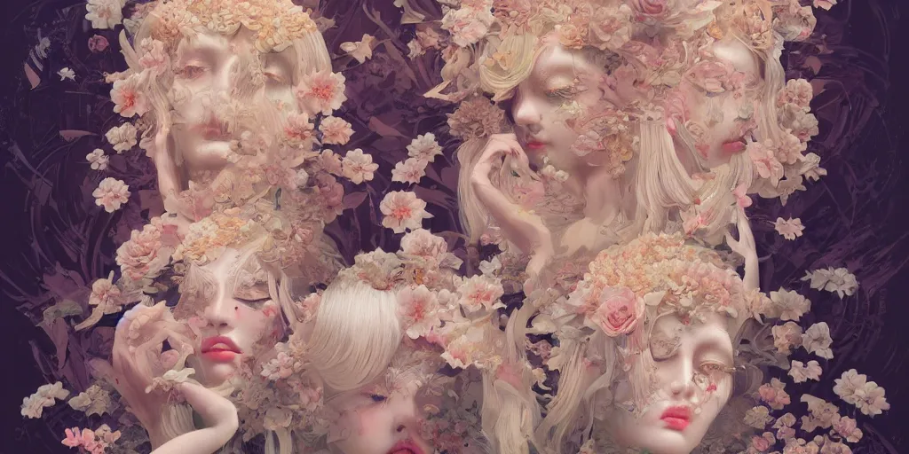 Image similar to breathtaking detailed concept art painting art deco pattern of blonde faces goddesses amalgamation flowers, by hsiao - ron cheng, bizarre compositions, exquisite detail, extremely moody lighting, 8 k