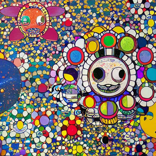 Prompt: Liminal space in outer space by Takashi Murakami