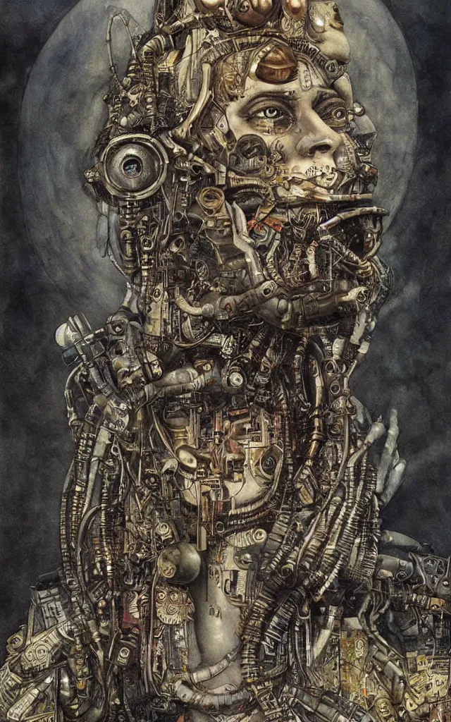 Prompt: a techno - spirit futurist cyborg hindu deva, future perfect, award winning digital art by santiago caruso and alan bean