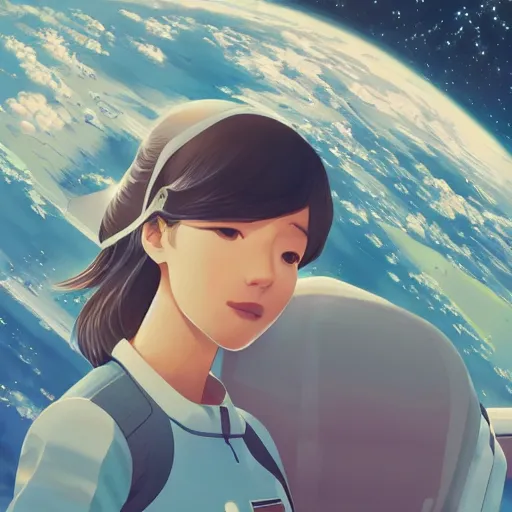 Prompt: model pixar jessica alba light novel illustration as an astronaut by makoto shinkai by victo ngai by