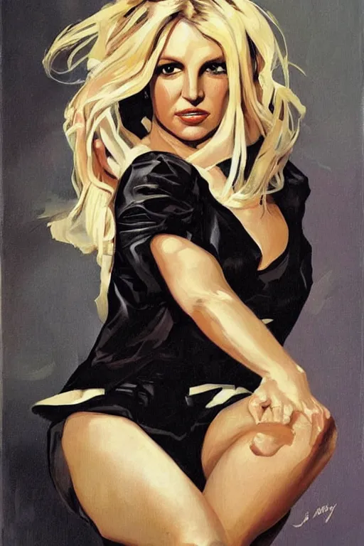 Image similar to britney spears, painting by jc leyendecker!! phil hale!, angular, brush strokes, painterly, vintage, crisp