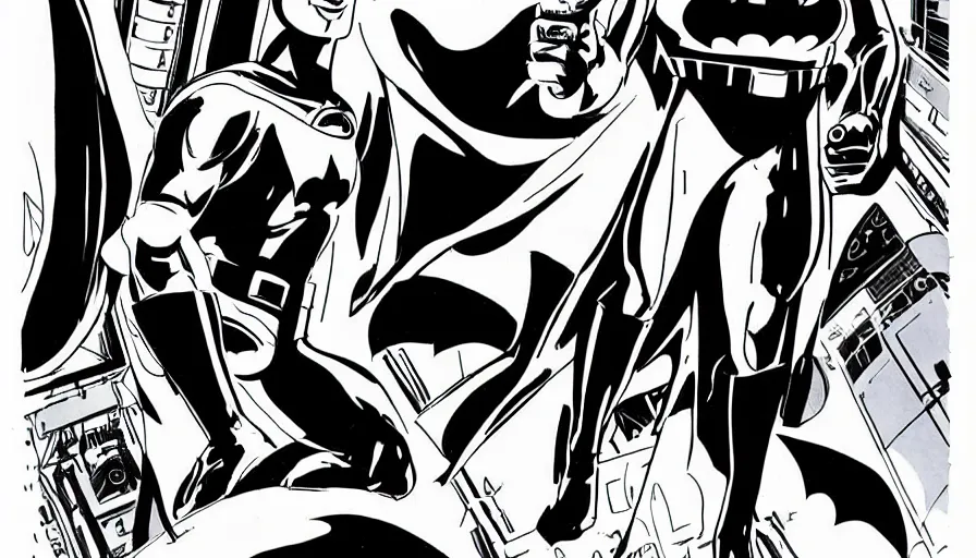 Image similar to male, elongated figure, space suit, sketch, character sheet, very stylized, batman the animated series, bruce timm, digital art, illustration, pen and ink, by mike mignola, by alex maleev