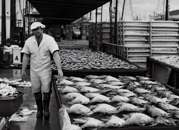 Prompt: film still of a rat working the loading docks of a fish market, 8 k