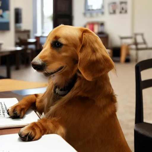 Image similar to dog doing homework instead of eating it