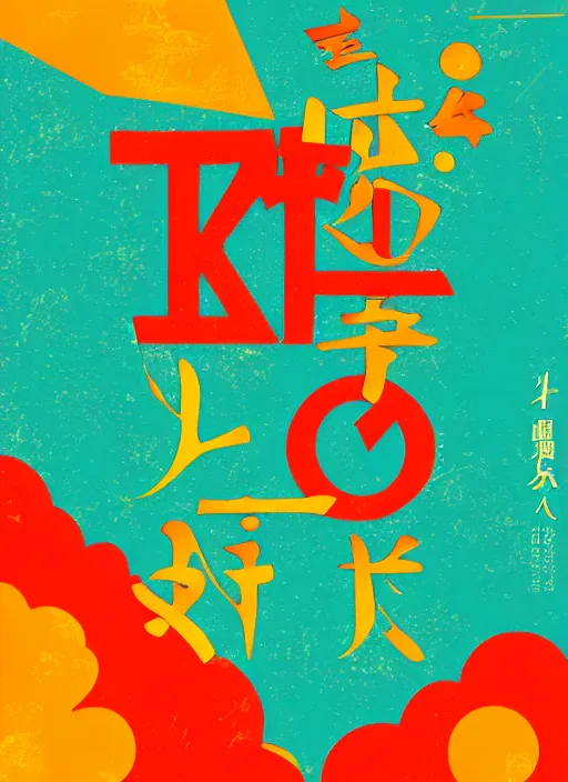 Image similar to poster design with bright and colourful vintage typographic japanese katakana, layout design, illustrator vector graphics