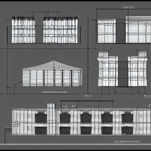 Image similar to a detailed architecture presentation board with sections, elevations and 3d models of a building