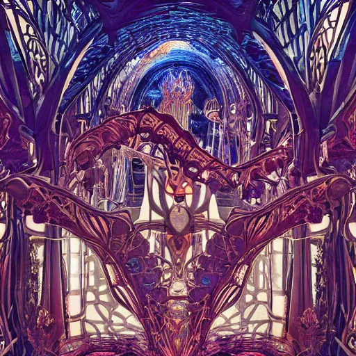 Prompt: photograph cavern mansion crashed spaceship palace weird fantasy art nouveau intricate details sacred by syd mead, benoit mandelbrot, antoni gaudi, moebius, alex grey