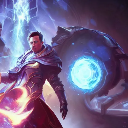 Image similar to portrait of elon musk as a spellcaster, league of legends amazing splashscreen artwork, splash art, natural light, elegant, photorealistic facial features, intricate, fantasy, detailed face, atmospheric lighting, anamorphic lens flare, cinematic lighting, league of legends splash art, hd wallpaper, ultra high details by greg rutkowski