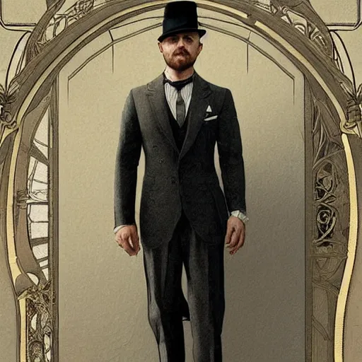 Image similar to full figure ultra realistic illustration, aaron paul wearing a 1 9 2 0 s suit, 1 9 2 0 s brooklyn, intricate, elegant, highly detailed, digital painting, artstation, concept art, smooth, sharp focus, illustration, art by artgerm and greg rutkowski and alphonse mucha