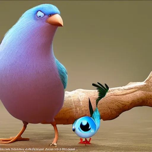Image similar to a bird hugging a worm by pixar