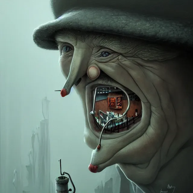 Prompt: behind bars of jail gediminas pranckevicius | close up portrait of a the trump in the sinister valley of despair, one mouth, one nose, two eyes, oil painting by tomasz jedruszek, cinematic lighting, pen and ink, intricate line, hd, 4 k, million of likes, trending on artstation