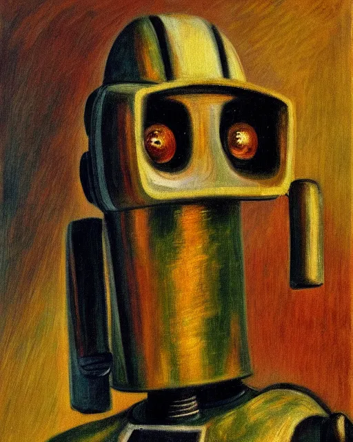 Image similar to impressionist portrait of a robot, french art