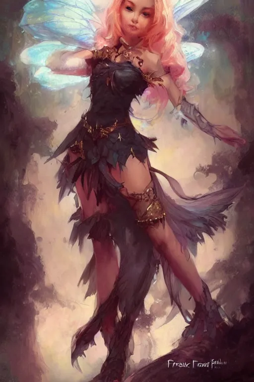 Prompt: a portrait of a cute magical fantasy fairy girl by Frank Frazetta, WLOP and ross tran