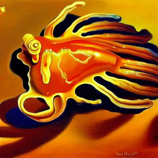 Image similar to oil painting of caramel cornstar fish by salvador dali, highly detailed, painted by someone who paints with their toes