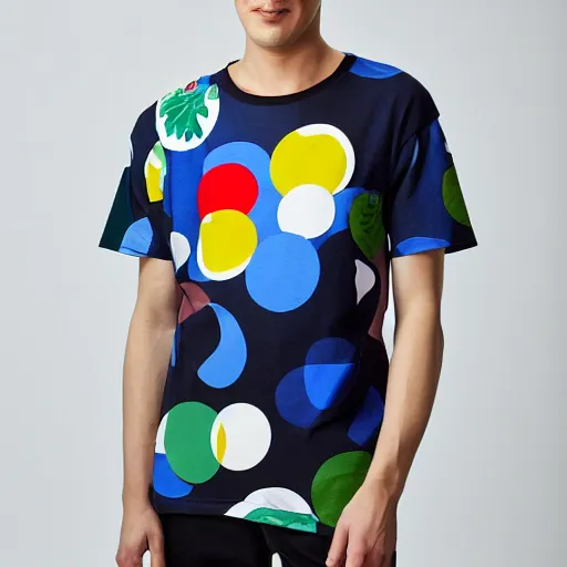 Prompt: marimekko japanese katazome men's t - shirt design