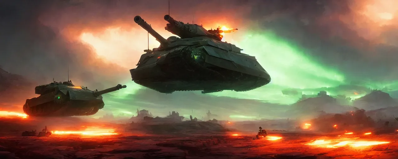 Image similar to tank the battlefield, epic scene, volumetric lighting futuristic, intricate, highly detailed, digital painting, artstation, concept art, cinematic, smooth, sharp focus, illustration, aurora borealis, unreal engine 5, 8 k, art by artgerm and greg rutkowski and alphonse mucha