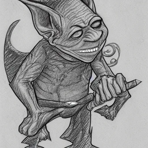 Prompt: pencil sketch of a goblin by Tony Diterlizzi