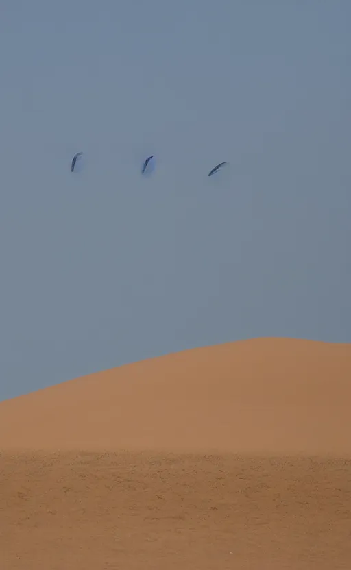 Image similar to blue whales jumping in sand dunes, photography