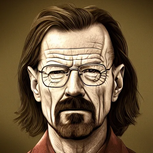 a detailed portrait of walter white with long hair, | Stable Diffusion