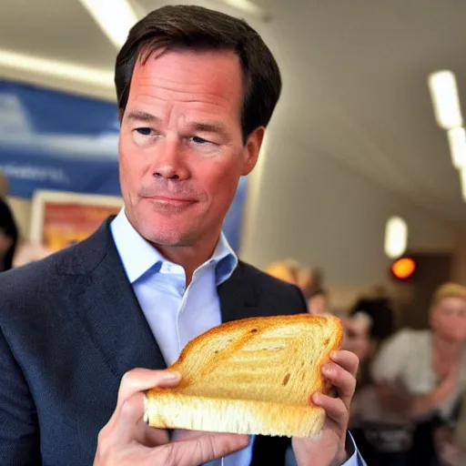 Image similar to mark rutte eating a cheese sandwich