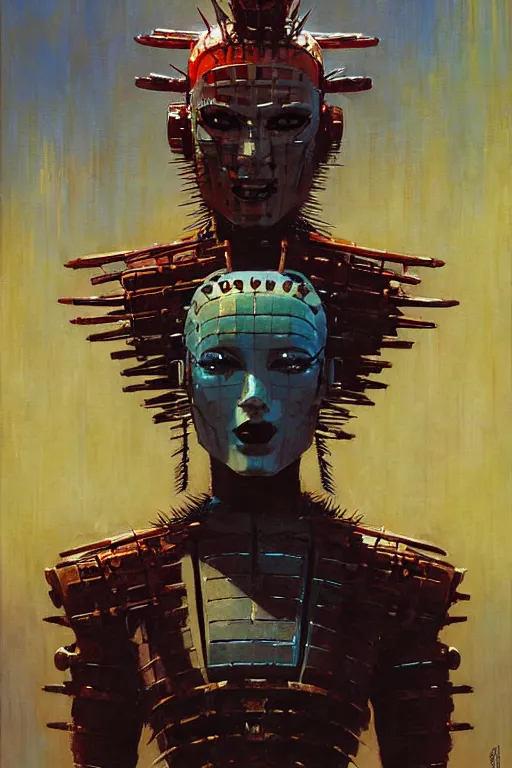 Image similar to geisha cyborg hellraiser painting by gaston bussiere, craig mullins, greg rutkowski, yoji shinkawa