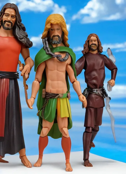 Image similar to Jesus vs the Devil in the flying sandals of salvation action figures toy pack