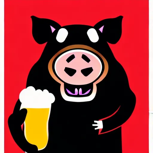 Image similar to a vector illustration of a pig with beer, artstation, cgsociety, deviantart, 8k, HD