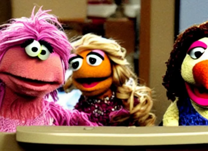 Image similar to film still of!!! muppet muppet!!!!! pam beesly as a muppet muppet muppet as a muppet as a muppetin the tv show the office