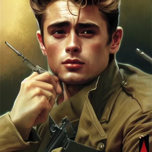 Prompt: james dean as a soldier intricate, elegant, highly detailed, digital painting, artstation, concept art, smooth, sharp focus, illustration, art by artgerm and greg rutkowski and alphonse mucha and william - adolphe bouguereau