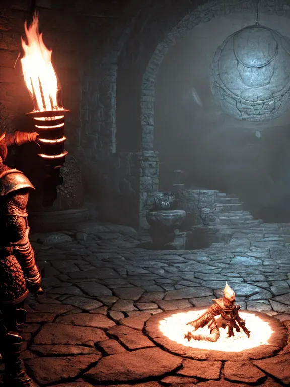 Prompt: delicious torch lit dungeon unreal engine hyperreallistic render 8k character concept art masterpiece screenshot from the video game the Elder Scrolls V: Skyrim
