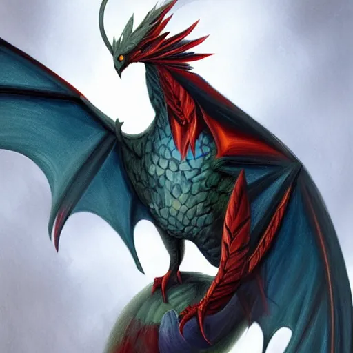 Image similar to an oilpainting of a bird and dragon hybrid, artstation, stylized, very very very very very detailed, fantasy drawing, cartoonish style