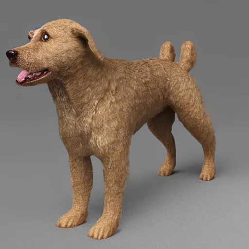Prompt: 3 d model of a scruffy mixed breed dog, octane render, raytraced