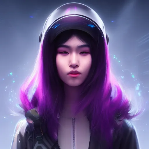 Cyberpunk anime girl, rainbow hair, - AI Photo Generator - starryai