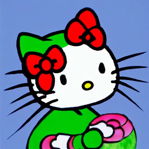 Prompt: hello kitty painted by Picasso