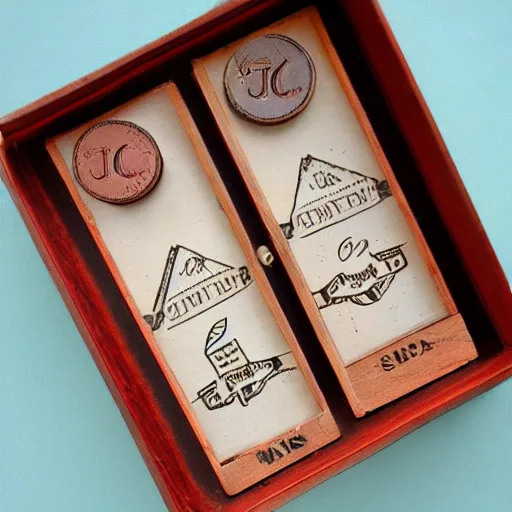 Image similar to vintage gift box for men, stamped with sealing wax, old school, wes anderson style