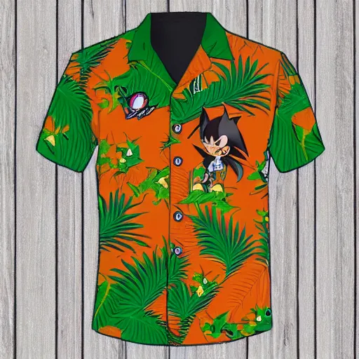 Prompt: a Shadow the Hedgehog themed Hawaiian shirt pattern