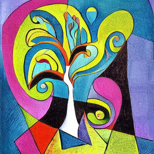 Image similar to cubist artwork of a tree, in the style of Salvador Dalí