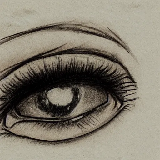 Prompt: sketch of a girls eyes with tears in them