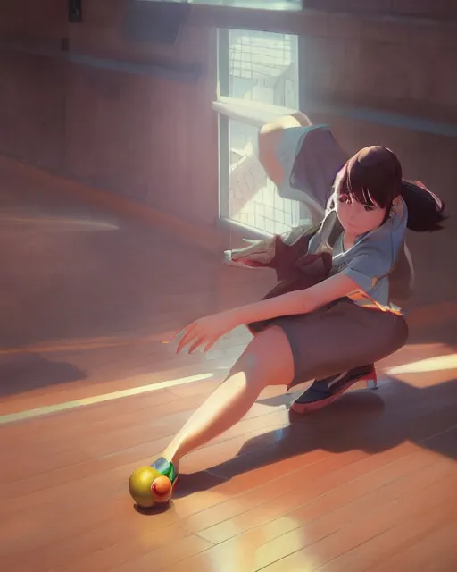 Prompt: a girl bowling, medium shot, visible face, detailed face, perfectly shaded, atmospheric lighting, by makoto shinkai, stanley artgerm lau, wlop, rossdraws