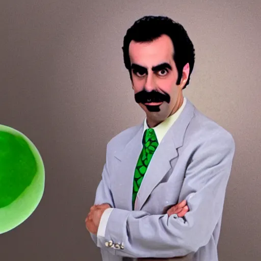 Image similar to photo of borat as the green m & m