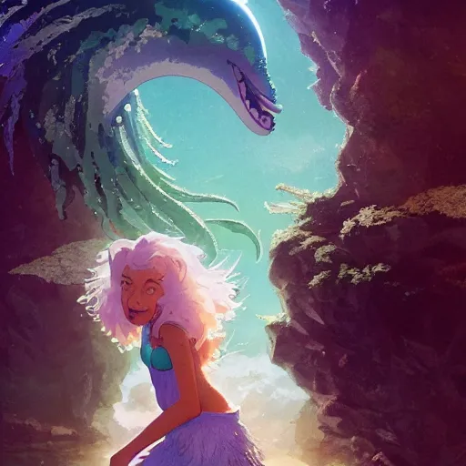 Image similar to doc brown as arielle the mermaid in water, studio ghibli, disney animation, sharp, anime key art by greg rutkowski, bloom, dramatic lighting