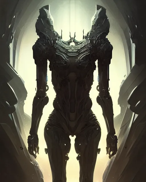 Image similar to professional concept art portrait of a predatory robotic species in a dark room by artgerm and greg rutkowski. an intricate, elegant, highly detailed digital painting, concept art, smooth, sharp focus, illustration, in the style of cam sykes, wayne barlowe, igor kieryluk.