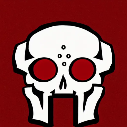 Prompt: minimalist logo of a skull with red eyes like the terminator (1984), gritty atmosphere, oppressive