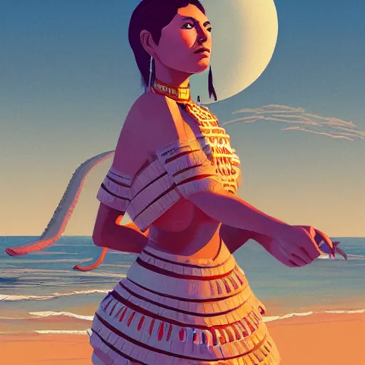 Image similar to mayan priestess floating over an ocean, sharp focus, james gilleard, moebius, print, cinematic, surreal, game art