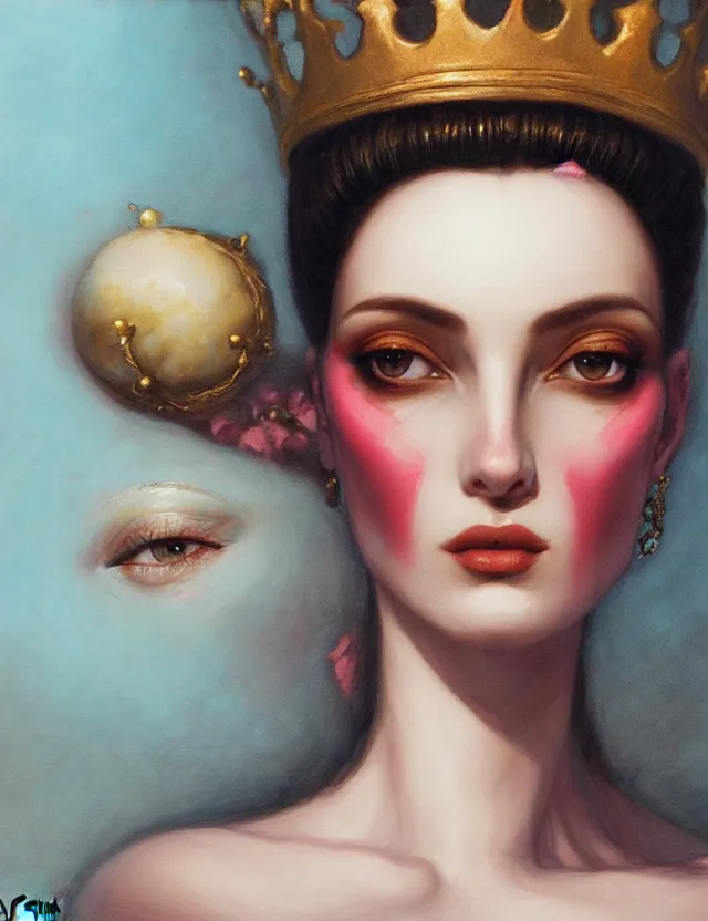 Prompt: blurred background. close-up portrait of a goddess in crown, by Afarin Sajedi and greg rutkowski