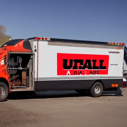 Image similar to a uhaul truck, in a dark carve