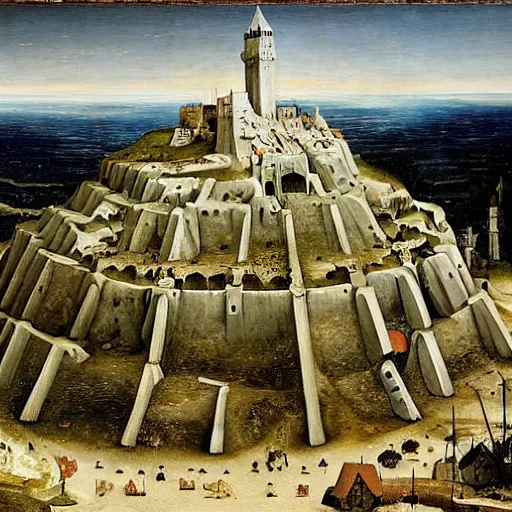 Image similar to Minas Tirith by Bruegel, oil-painting, masterpiece