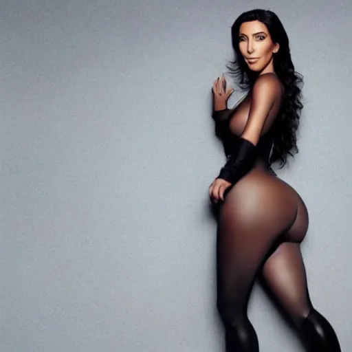 Prompt: a woman who is a genetic combination of kim kardashian and gal godot full body centerfold